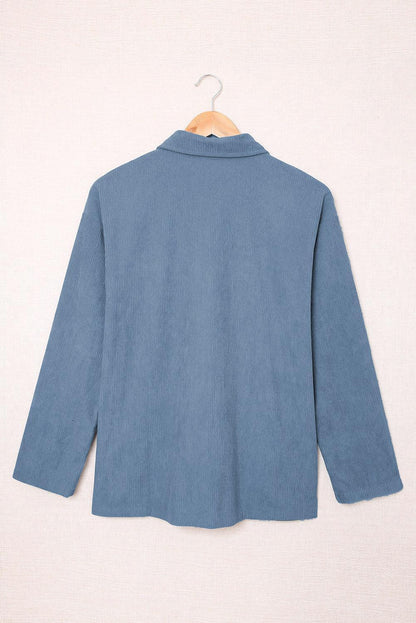 Hazel Blues® | Pocketed Button Ribbed Textured Shacket