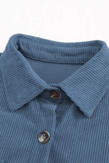 Hazel Blues® | Pocketed Button Ribbed Textured Shacket