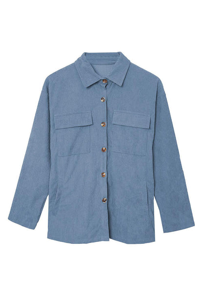 Hazel Blues® | Pocketed Button Ribbed Textured Shacket