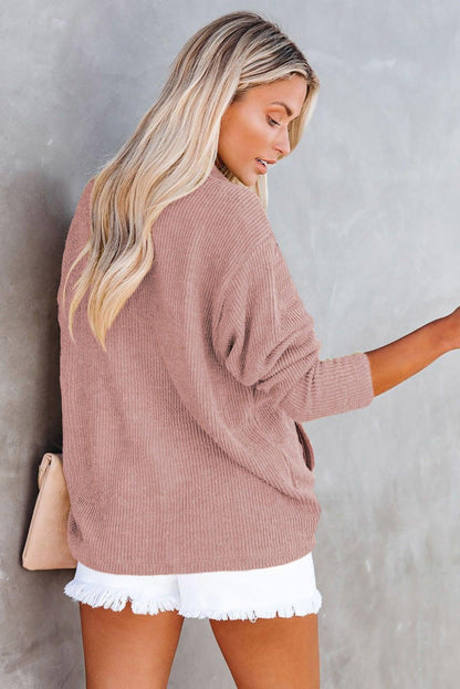 Hazel Blues® | Pocketed Button Ribbed Textured Shacket