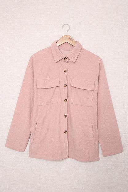 Hazel Blues® | Pocketed Button Ribbed Textured Shacket