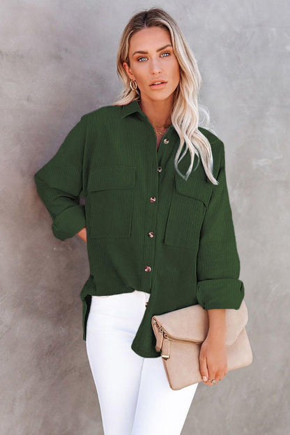 Hazel Blues® | Pocketed Button Ribbed Textured Shacket