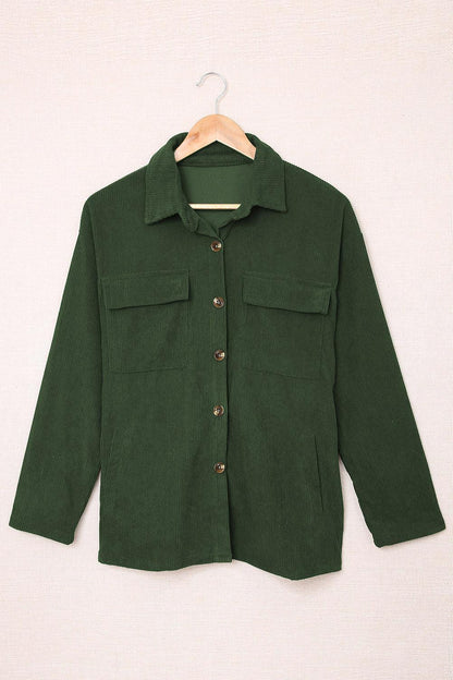 Hazel Blues® | Pocketed Button Ribbed Textured Shacket