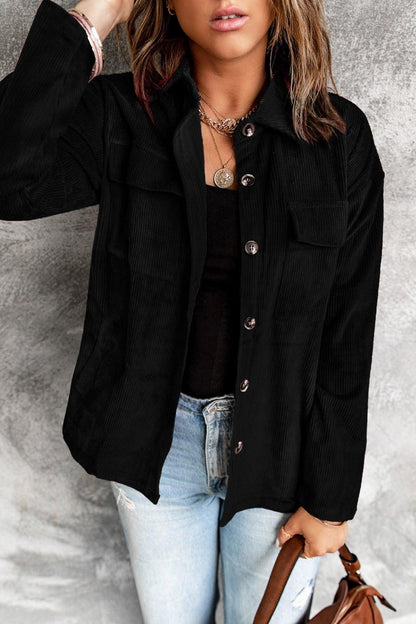 Hazel Blues® | Pocketed Button Ribbed Textured Shacket
