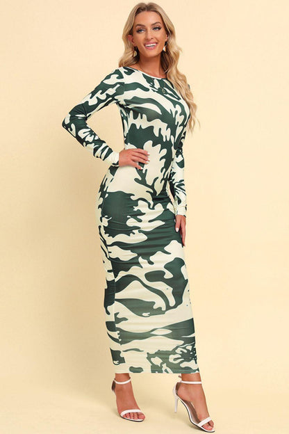 Hazel Blues® | Printed Backless Long Sleeve Maxi Dress