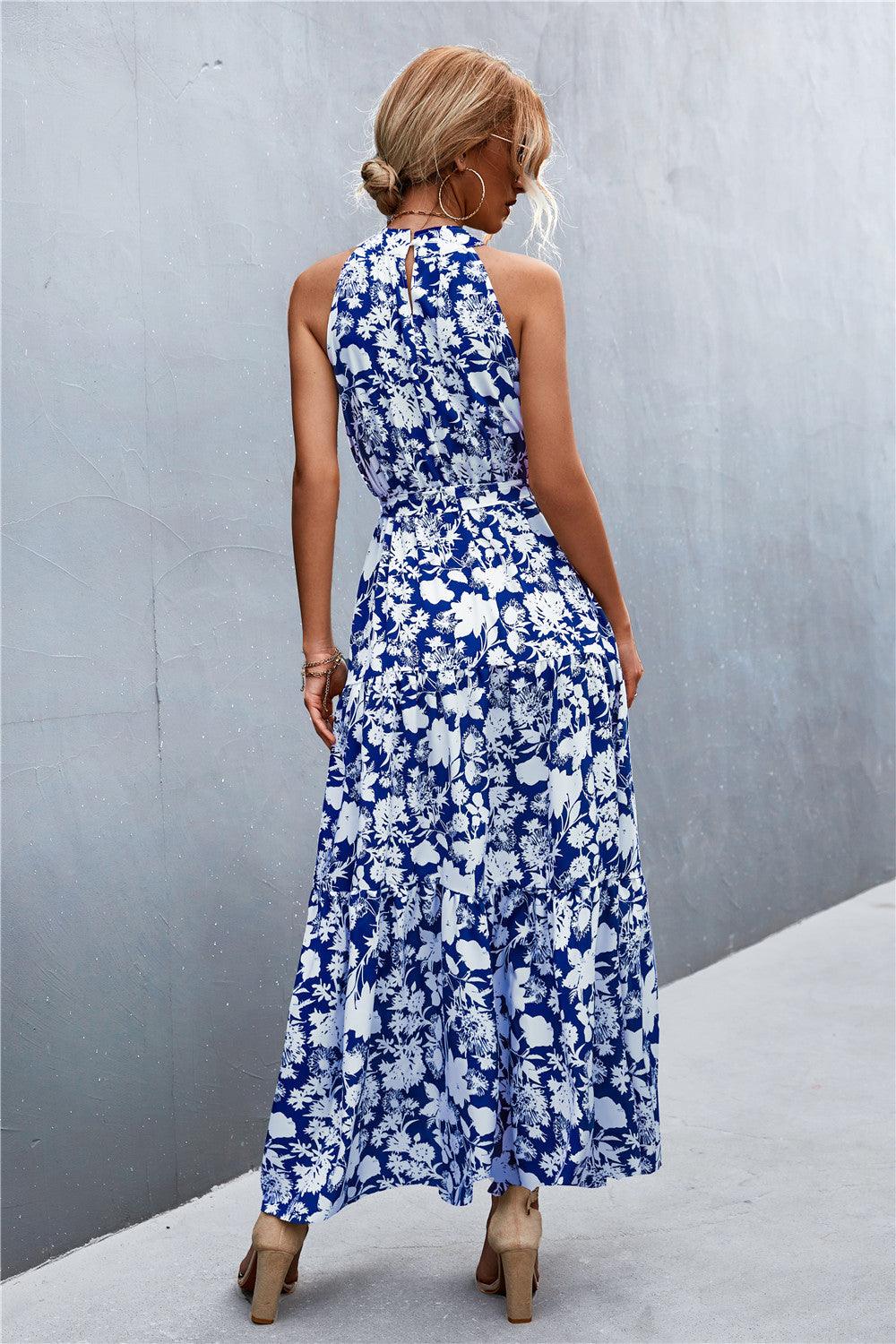 Hazel Blues® | Printed Sleeveless Tie Waist Maxi Dress