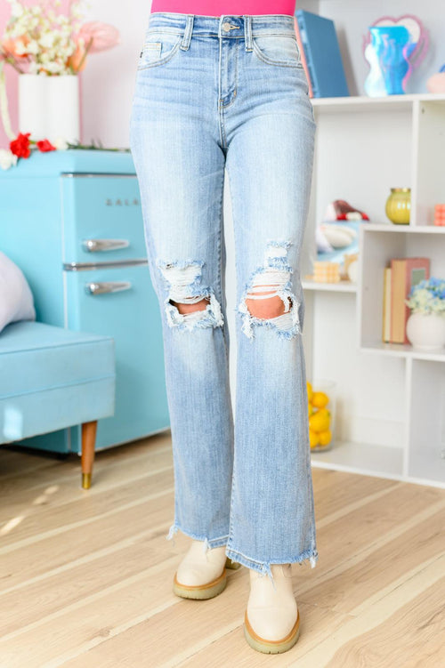 Hazel Blues® |  Rose High Rise 90's Straight Jeans in Light Wash