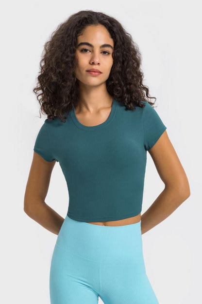 Hazel Blues® | Round Neck Short Sleeve Cropped Sports T-Shirt