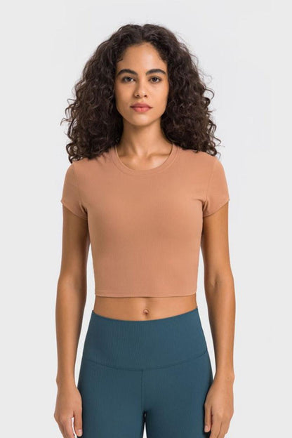 Hazel Blues® | Round Neck Short Sleeve Cropped Sports T-Shirt