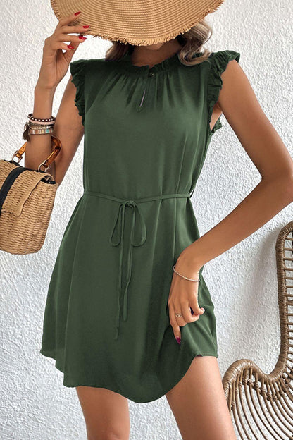 Hazel Blues® | Ruffled Tie-Waist Keyhole Dress