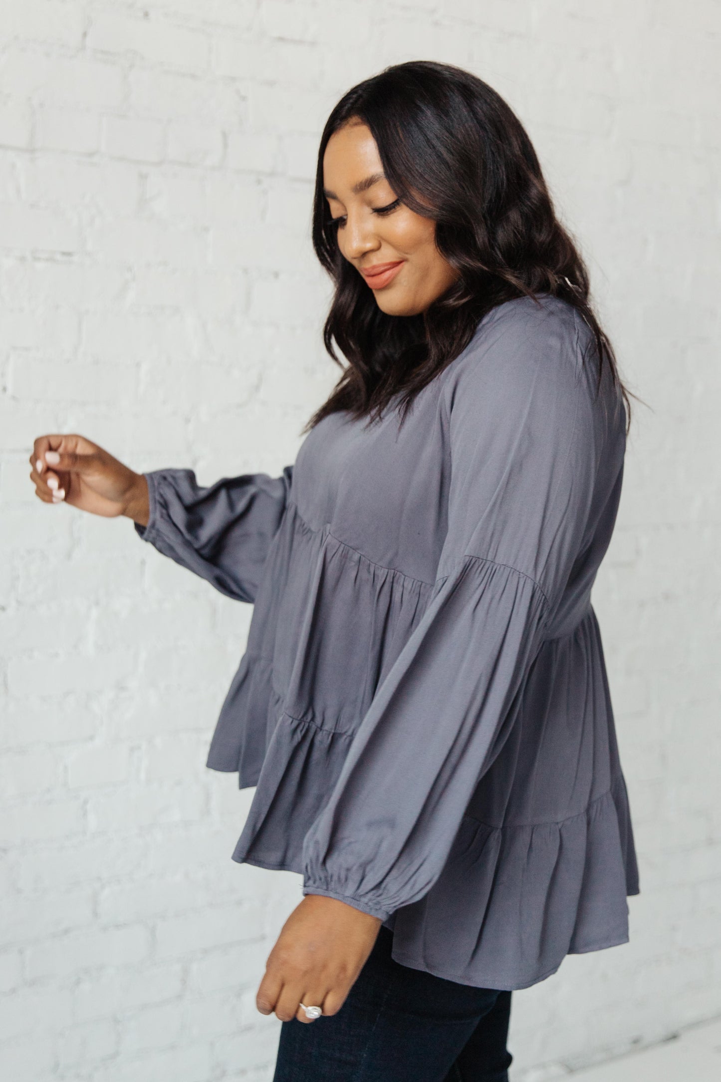 Hazel Blues® | Sassy Swing Top in Charcoal