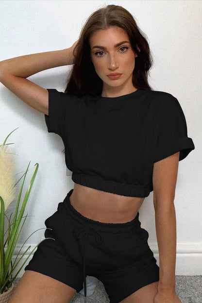 Hazel Blues® |  Short Sleeve Cropped Top and Drawstring Shorts Lounge Set