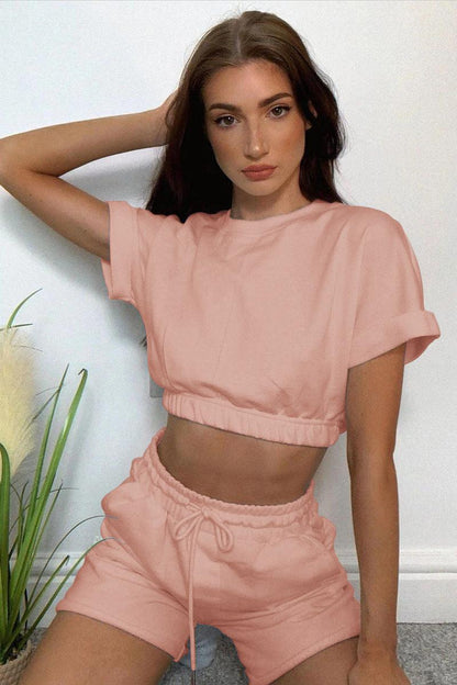 Hazel Blues® |  Short Sleeve Cropped Top and Drawstring Shorts Lounge Set