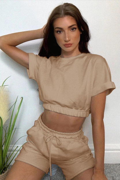 Hazel Blues® |  Short Sleeve Cropped Top and Drawstring Shorts Lounge Set