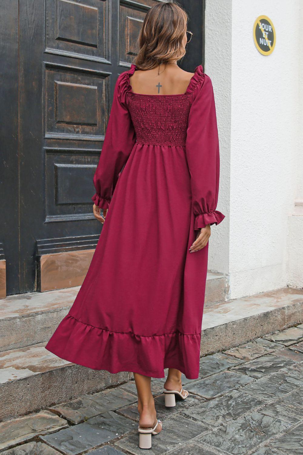 Hazel Blues® | Smocked Ruffle Hem Flounce Sleeve Dress