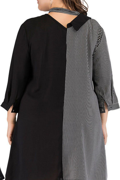 Hazel Blues® | Striped Color Block Tie-Neck Dress