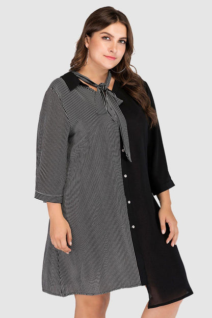 Hazel Blues® | Striped Color Block Tie-Neck Dress
