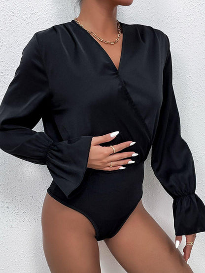 Hazel Blues® | Surplice Neck Flounce Sleeve Bodysuit