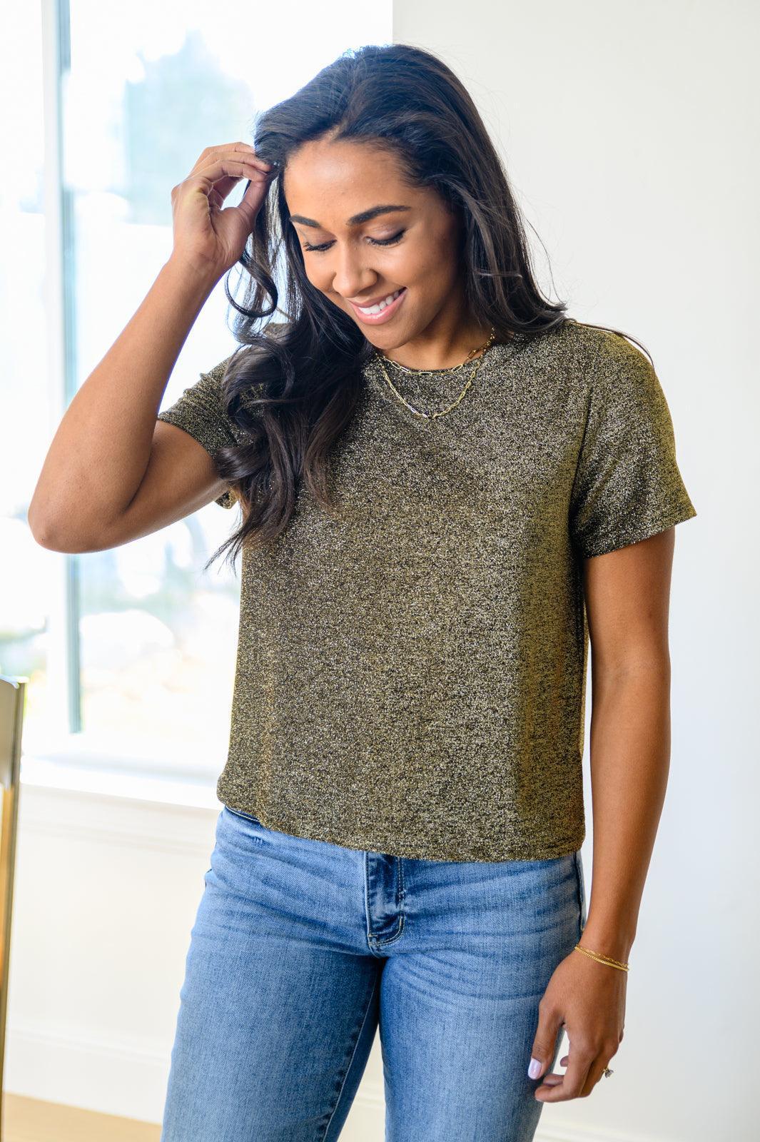 Hazel Blues® | Sweetly Twinkle Short Sleeve Knit Top In Black