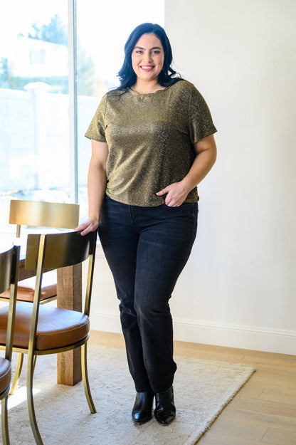 Hazel Blues® | Sweetly Twinkle Short Sleeve Knit Top In Black