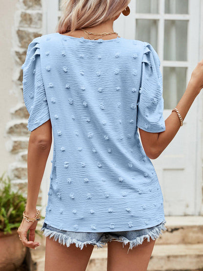 Hazel Blues® | Swiss Dot Short Puff Sleeve Top
