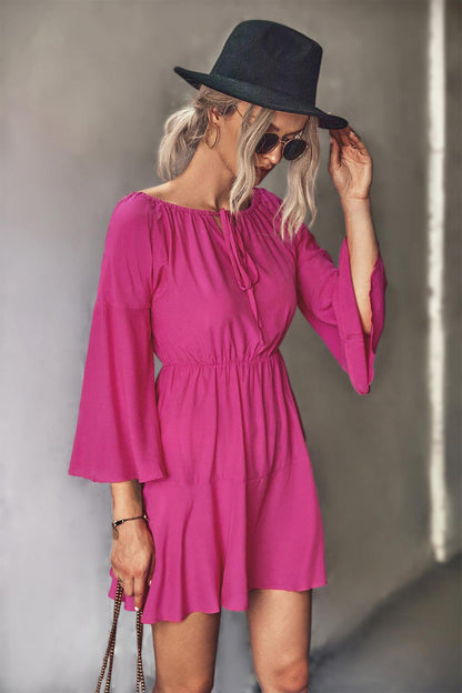 Hazel Blues® | Tie Neck Flare Sleeve Mini Dress