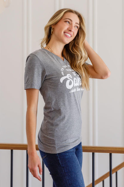 Hazel Blues® | To The Window Graphic V Neck Tee In Gray
