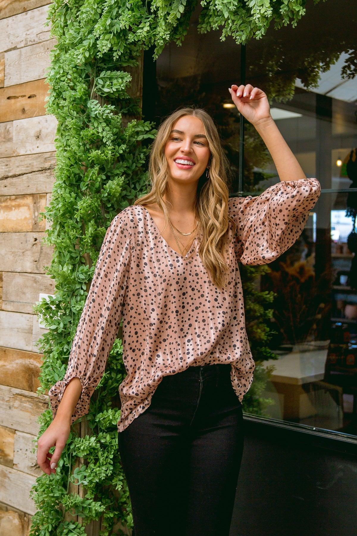 Hazel Blues® | Vivian Satin Blouse in Rose Gold
