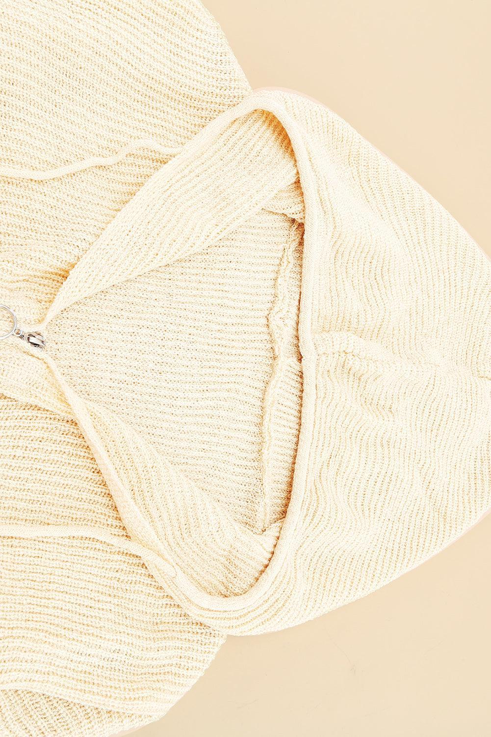 Hazel Blues® | Zipper V-Neck Dropped Sleeve Hooded Solid Sweater