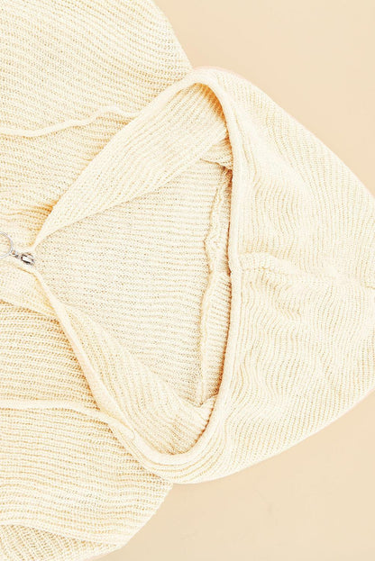 Hazel Blues® | Zipper V-Neck Dropped Sleeve Hooded Solid Sweater