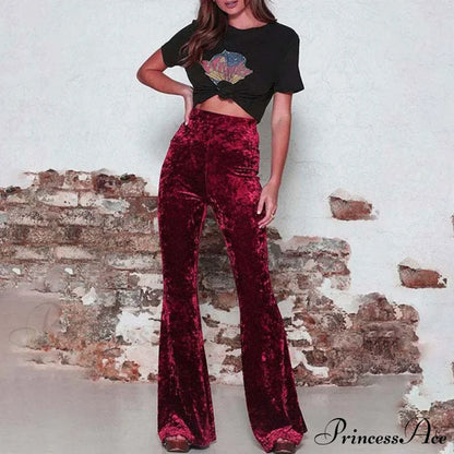 High Waist Velvet Wide Leg Velour Flare Pants