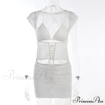 Hollow Out Jacquard Lace Co-ords Set Mini Dress