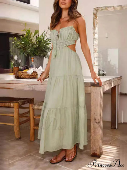 Hollow Sleeveless Pleated Charming Patchwork Full Hem Dress