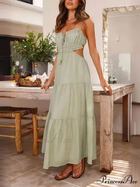 Hollow Sleeveless Pleated Charming Patchwork Full Hem Dress