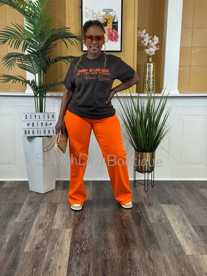 I Might Be Laid Back Graphic Tee (Sand Shirt/Orange Print)