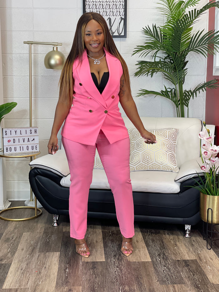 You Better Work Double Breasted Vest (Pink)