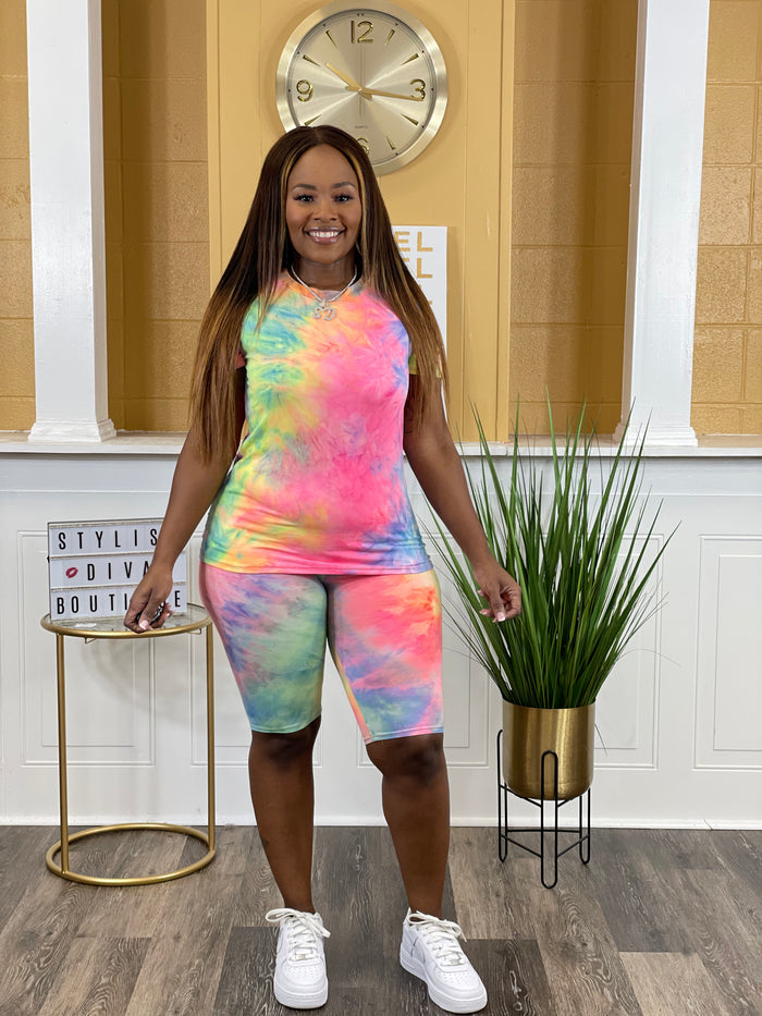Tye Dye Lounge Biker Set (Cotton Candy)