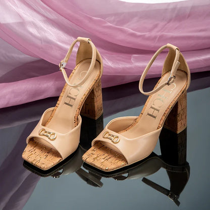 Initial Detail Block Heel Mule Sandals