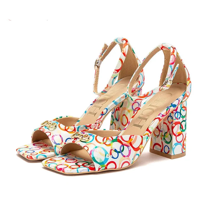 Initial Detail Block Heel Mule Sandals