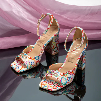 Initial Detail Block Heel Mule Sandals