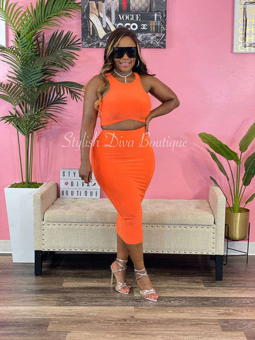 It Girl Midi Skirt Set (Orange)