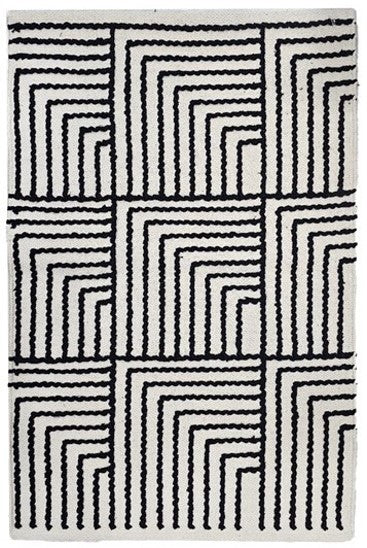 KEVO - Tapis rectangulaire en coton avec motifs beiges et noirs 120 x 180 cm