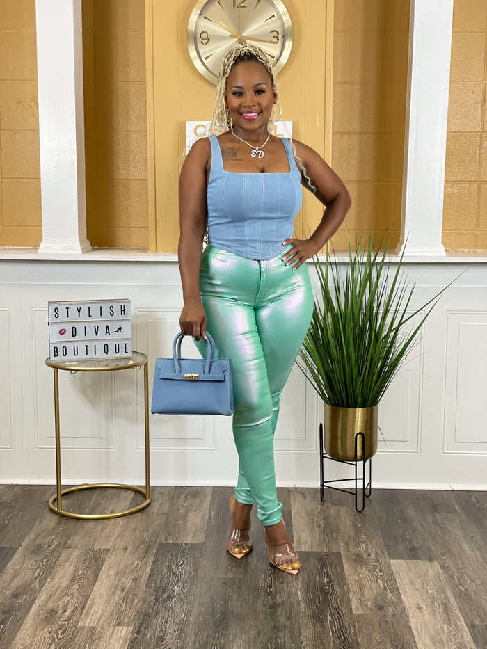 Killer Looks High Waist Skinny Jeans (Metallic Mint)