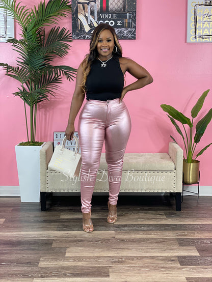 Killer Looks High Waist Skinny Jeans (Metallic Rose)