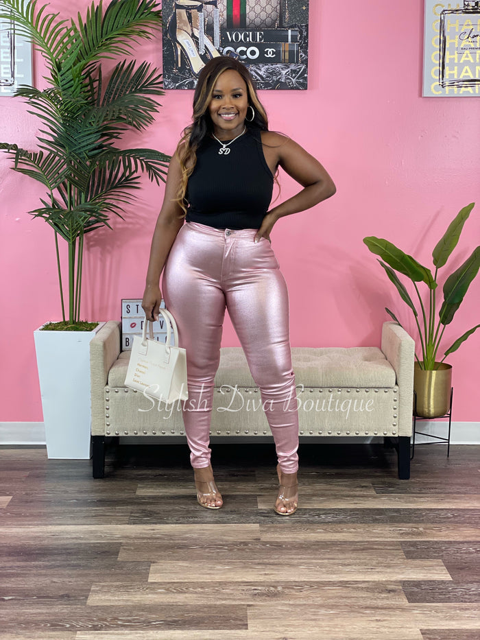 Killer Looks High Waist Skinny Jeans (Metallic Rose)