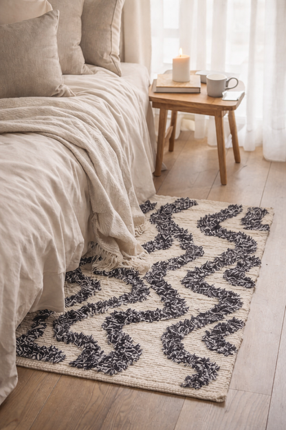 KOUVOLA - Tapis rectangulaire en coton avec motifs marrons et écrus 60 x 90 cm