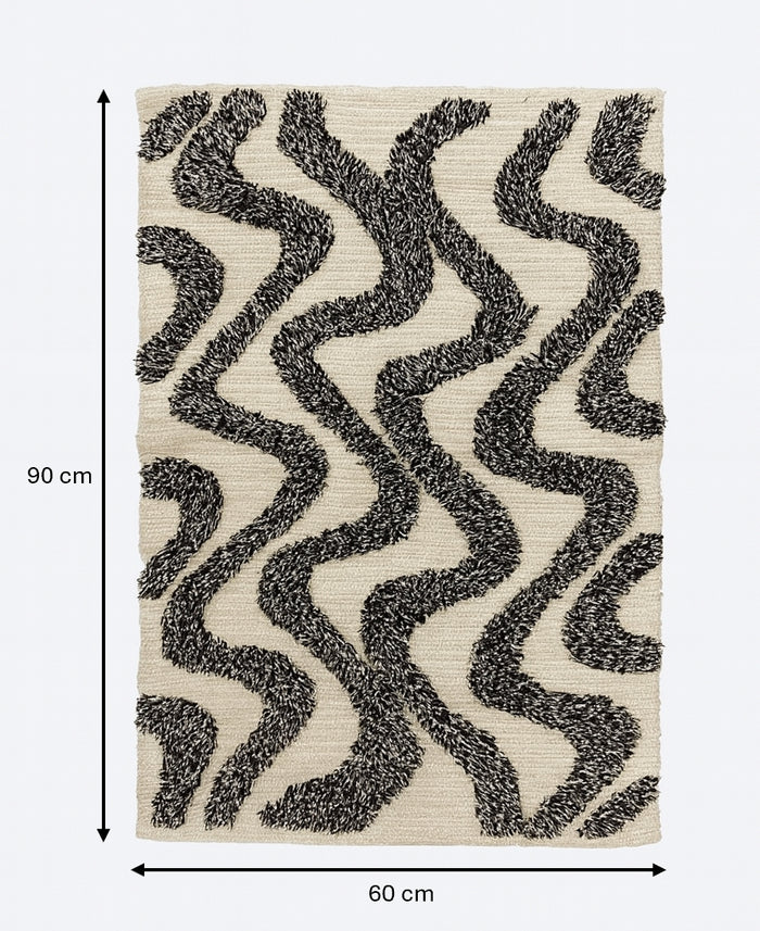 KOUVOLA - Tapis rectangulaire en coton avec motifs marrons et écrus 60 x 90 cm