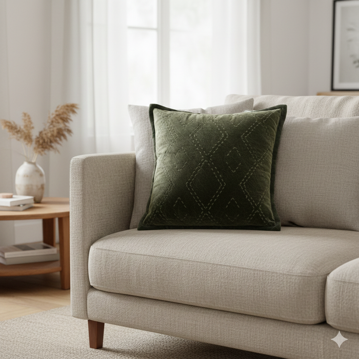 KVALOYA - Coussin en coton velours vert OEKO-TEX® 45 x 45