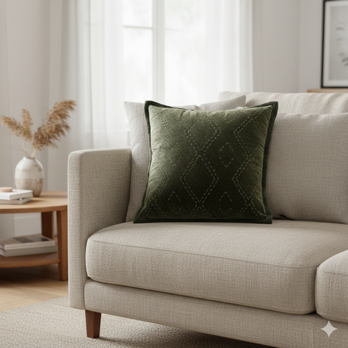 KVALOYA - Coussin en coton velours vert OEKO-TEX® 45 x 45