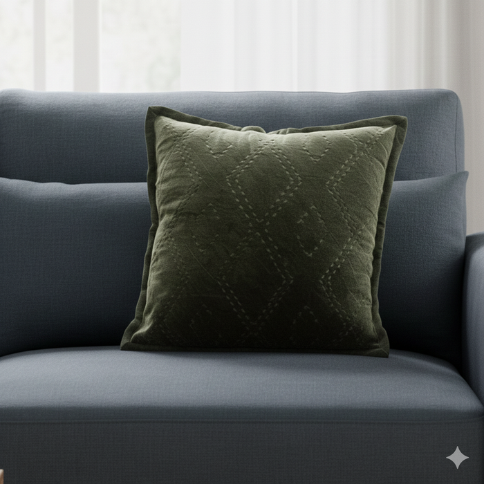 KVALOYA - Coussin en coton velours vert OEKO-TEX® 45 x 45